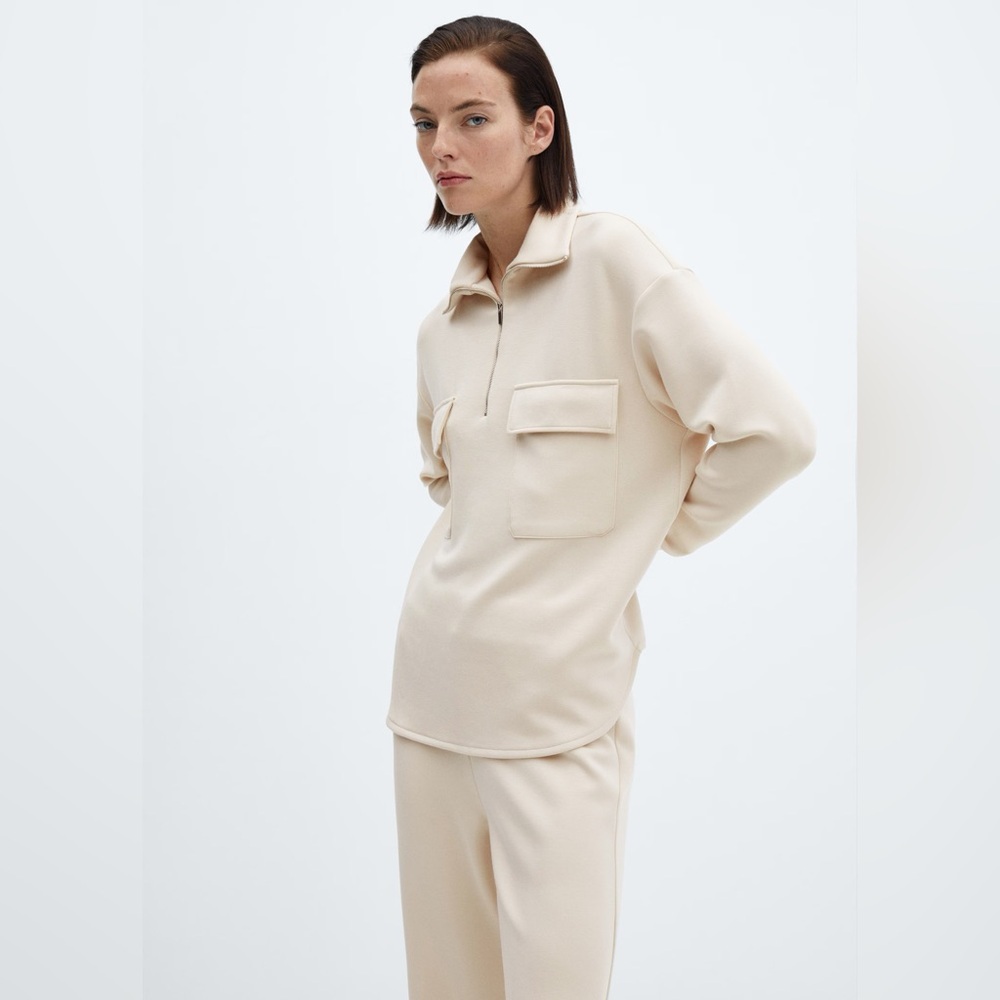 Mango Cream sweatshirt with patch pocket NWT